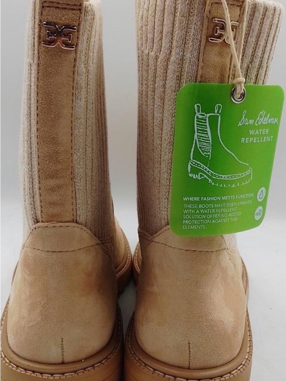 Sam Edelman Lydell Tan Suede Knit Shaft  Boots